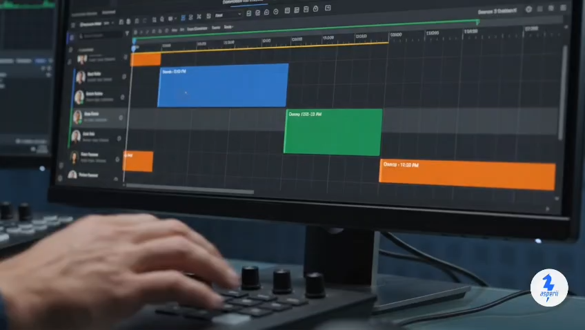 Gantt timeline view on a broadcast control surface
